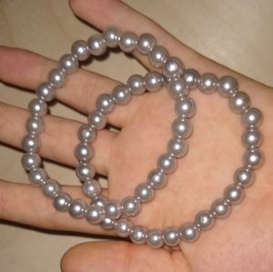 Shiny Grey Beaded String Bracelet Lot Bundle